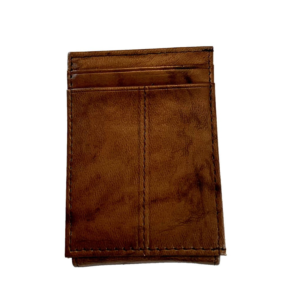Magnetic Close Men’s Slim Wallet Genuine Leather RFID Brown Front Pocket